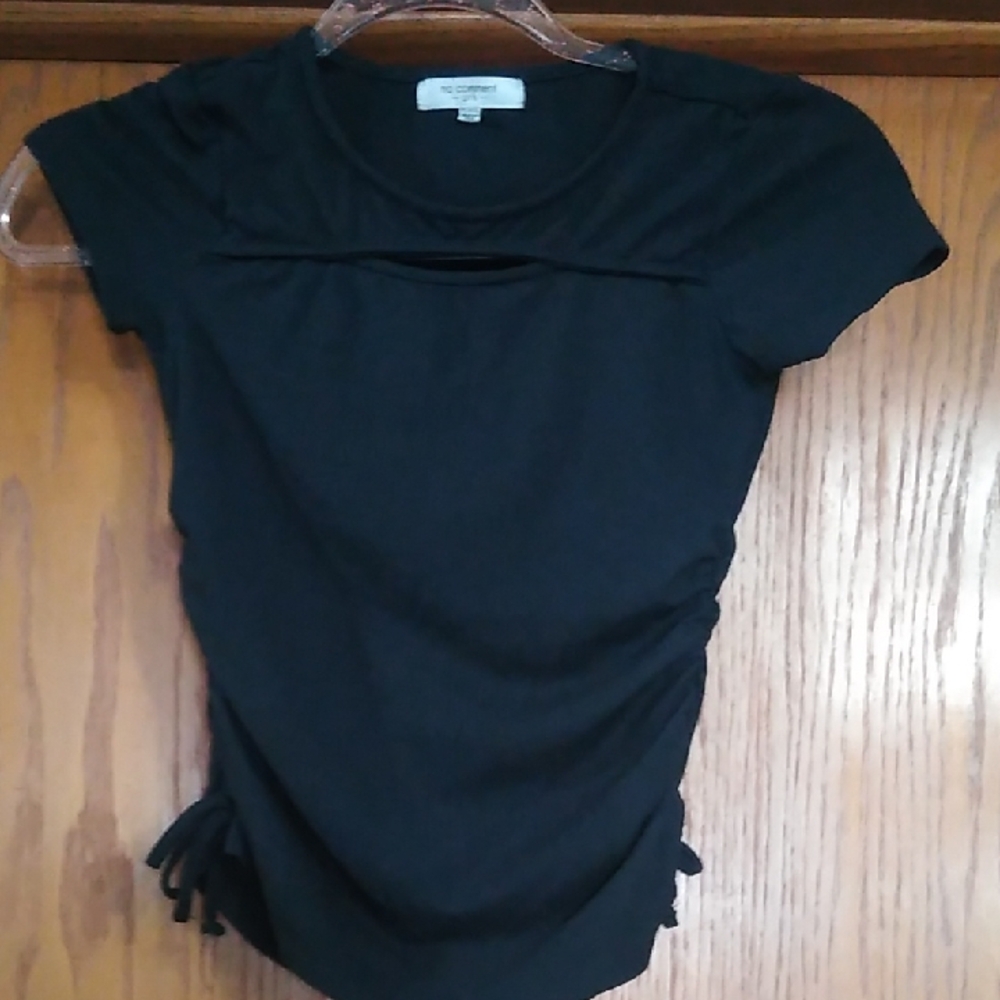 Black Fitted Cap Sleeve Ruched Tee Girls Medium (10/12)